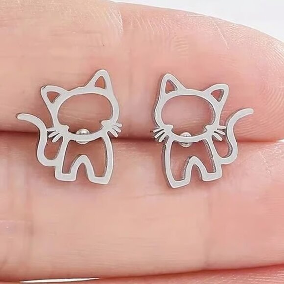 Independent Jewelry - Silver Stainless Steel KITTY CAT Stud Earrings
